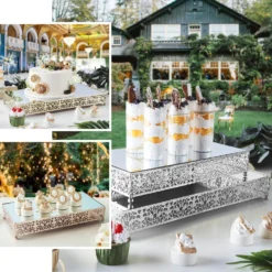 Set Of 2 | Fleur De Lis Metal Rectangle Pedestal Riser, Dessert Display Stand With Mirror Top -Home Decor Promotional Store CHDLR CAKE06 1418 EBC2.progressive 4173c67f 970e 4c36 8d2e b27e02223e0c