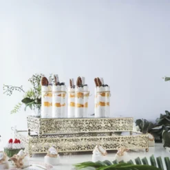 Set Of 2 | Fleur De Lis Metal Rectangle Pedestal Riser, Dessert Display Stand With Mirror Top -Home Decor Promotional Store CHDLR CAKE06 1418 GOLD D09 dff5af2b 6b66 4d15 878f 3c508ecf4138