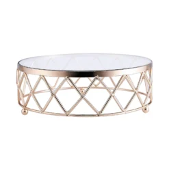 Round Gold Metal Geometric Diamond Cut Pedestal Riser, Dessert Display Stand With Glass Top -Home Decor Promotional Store CHDLR CAKE08 10 GOLD 99.progressive 8c2a19c6 39e1 4857 a28a 9cf2b36813fc