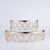 Round Gold Metal Geometric Diamond Cut Pedestal Riser, Dessert Display Stand With Glass Top