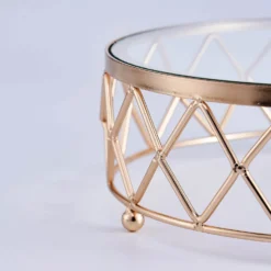 Round Gold Metal Geometric Diamond Cut Pedestal Riser, Dessert Display Stand With Glass Top -Home Decor Promotional Store CHDLR CAKE08 10 GOLD D04.progressive d7a32038 0540 4efa 9d4b 0d3bcfc4716d