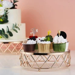 Round Gold Metal Geometric Diamond Cut Pedestal Riser, Dessert Display Stand With Glass Top -Home Decor Promotional Store CHDLR CAKE08 10 GOLD D05.progressive d6c1e6d3 2590 4934 9059 fccd48e92ec1