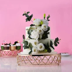 Round Gold Metal Geometric Diamond Cut Pedestal Riser, Dessert Display Stand With Glass Top -Home Decor Promotional Store CHDLR CAKE08 14 GOLD D02.progressive 1c1428e0 b9a7 427f b01e cc0432aa5698