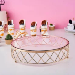 Round Gold Metal Geometric Diamond Cut Pedestal Riser, Dessert Display Stand With Glass Top -Home Decor Promotional Store CHDLR CAKE08 14 GOLD 01.progressive ac08197a 4fdc 4efb 88d3 3558c5dbeca8