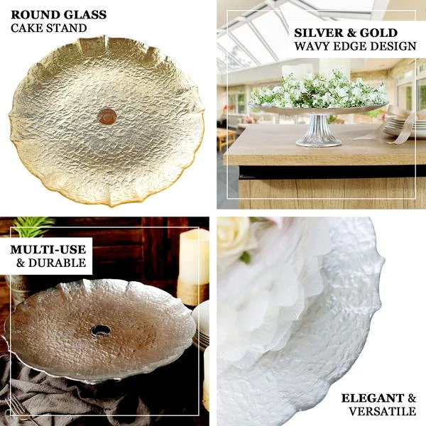 Glass Pedestal Plate Riser, Dessert/Appetizer Display Stand - Scalloped Edge 14" 2 Glass Pedestal Plate Riser, Dessert/Appetizer Display Stand - Scalloped Edge 14" - Image 2