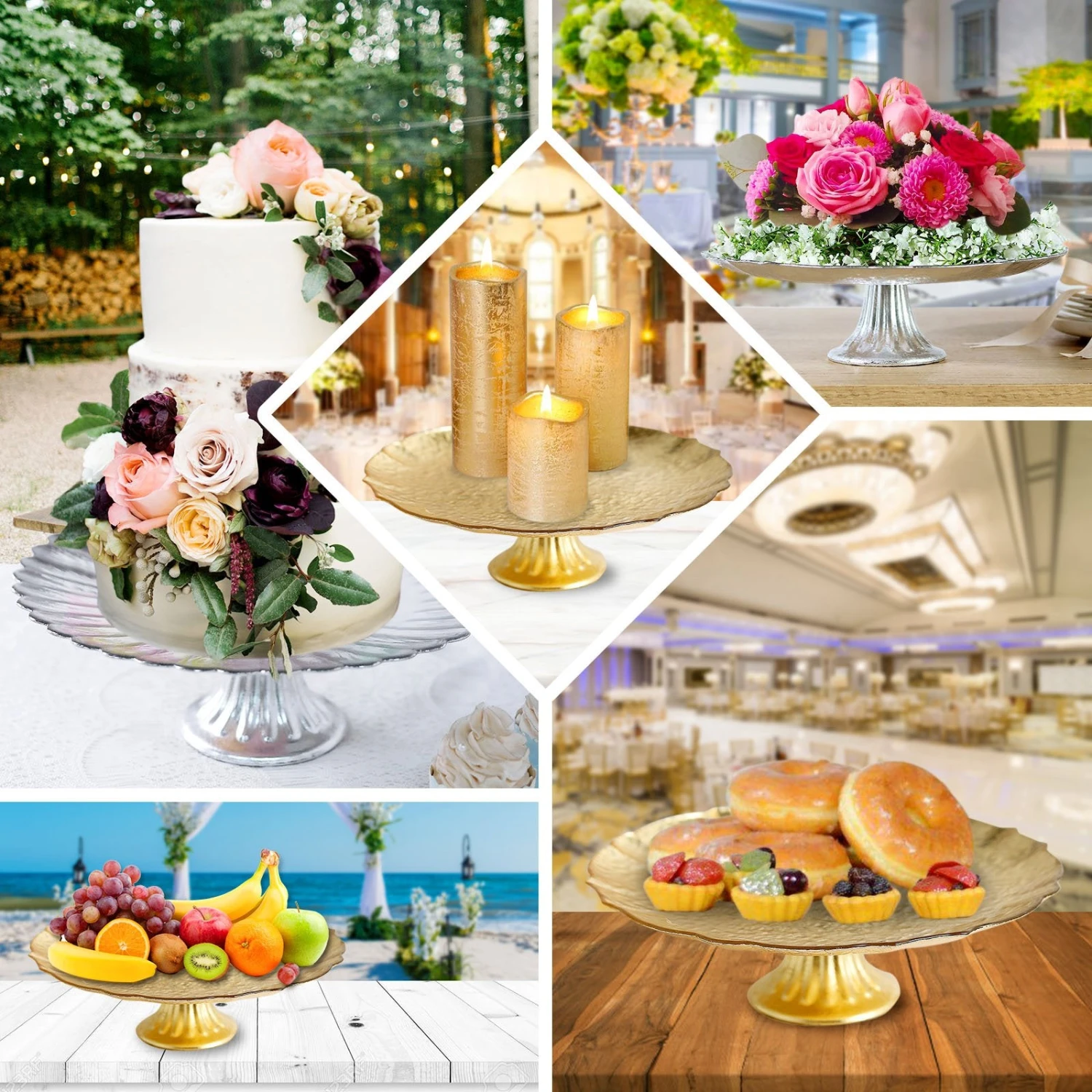 Glass Pedestal Plate Riser, Dessert/Appetizer Display Stand - Scalloped Edge 14" 3 Glass Pedestal Plate Riser, Dessert/Appetizer Display Stand - Scalloped Edge 14" - Image 3