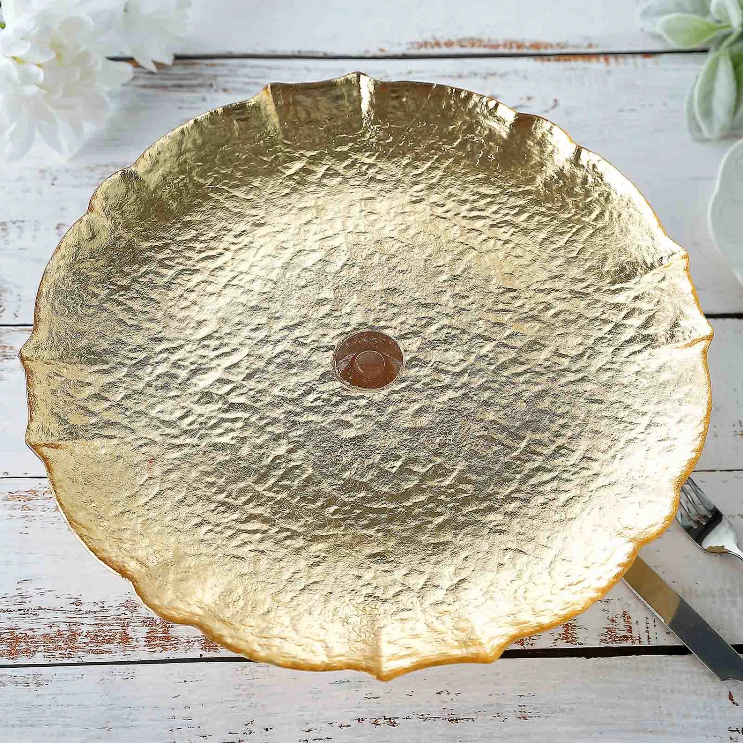 Glass Pedestal Plate Riser, Dessert/Appetizer Display Stand - Scalloped Edge 14" 8 Glass Pedestal Plate Riser, Dessert/Appetizer Display Stand - Scalloped Edge 14" - Image 8