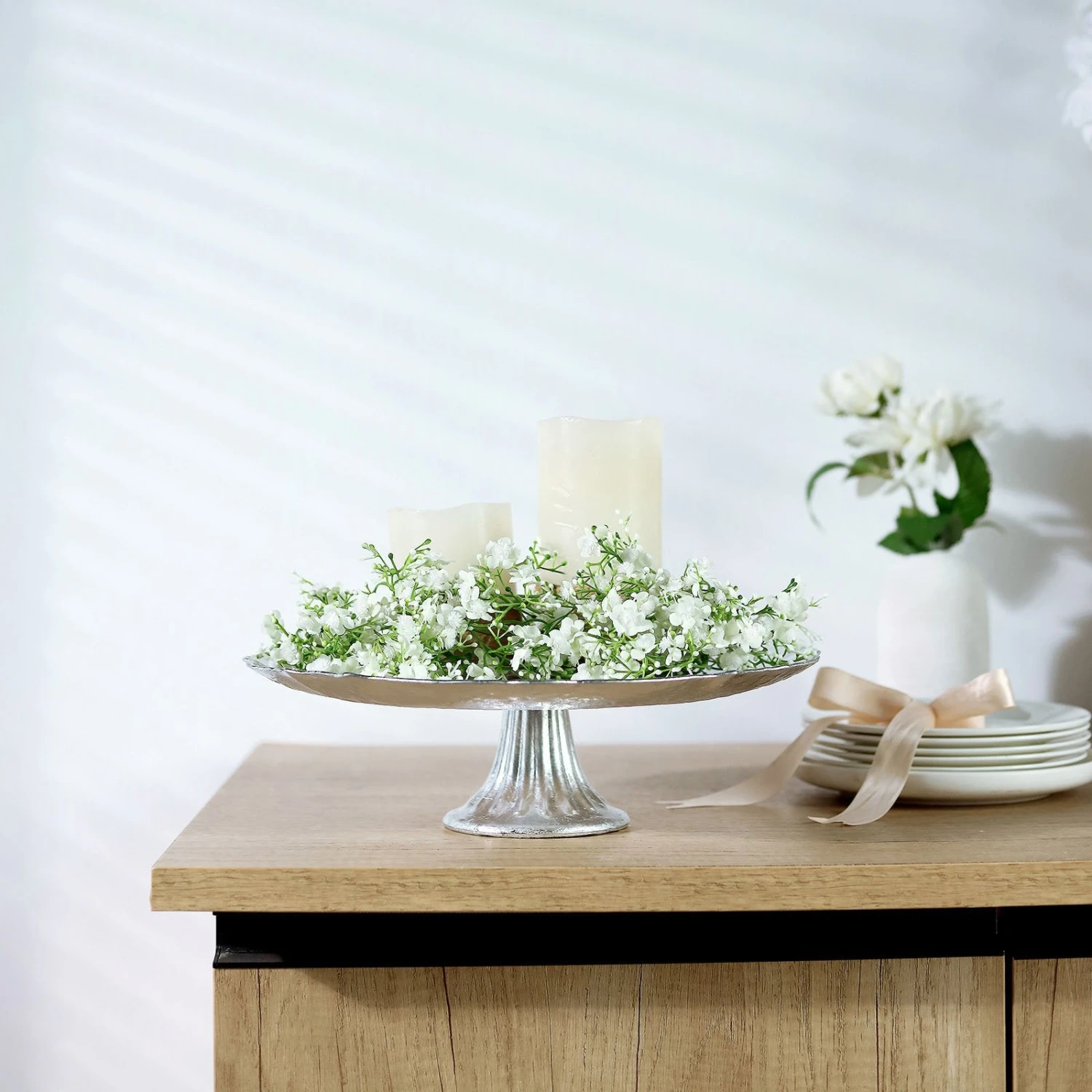 Glass Pedestal Plate Riser, Dessert/Appetizer Display Stand - Scalloped Edge 14" 14 Glass Pedestal Plate Riser, Dessert/Appetizer Display Stand - Scalloped Edge 14" - Image 14