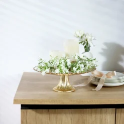 Glass Pedestal Plate Riser, Dessert/Appetizer Display Stand - Wavy Edge 12"