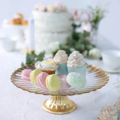 Glass Pedestal Plate Riser, Dessert/Appetizer Display Stand - Wavy Edge 12" -Home Decor Promotional Store CHDLR CAKE11 12 GOLD D04