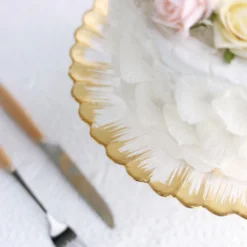 Glass Pedestal Plate Riser, Dessert/Appetizer Display Stand - Wavy Edge 12" -Home Decor Promotional Store CHDLR CAKE11 12 GOLD D06