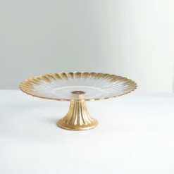 Glass Pedestal Plate Riser, Dessert/Appetizer Display Stand - Wavy Edge 12" -Home Decor Promotional Store CHDLR CAKE11 12 GOLD 01