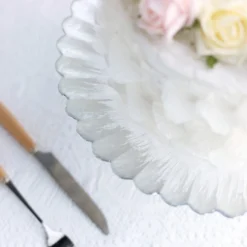 Glass Pedestal Plate Riser, Dessert/Appetizer Display Stand - Wavy Edge 12" -Home Decor Promotional Store CHDLR CAKE11 12 SILV D06