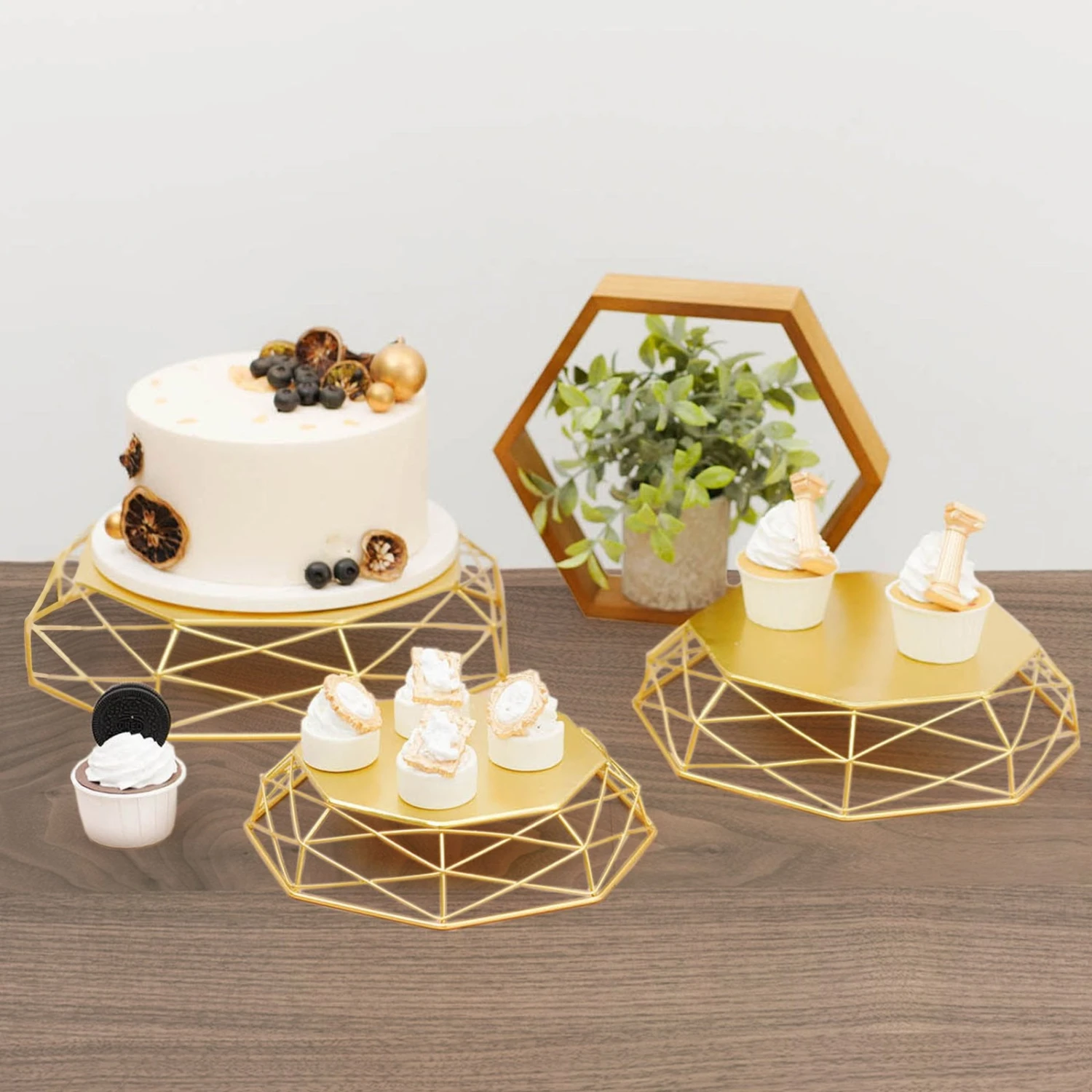 Set Of 3 | Gold Metal Geometric Risers, Reversible Octagon Basket Display Stands - 7"| 9"| 11" 12 Set Of 3 | Gold Metal Geometric Risers, Reversible Octagon Basket Display Stands - 7"| 9"| 11" - Image 12