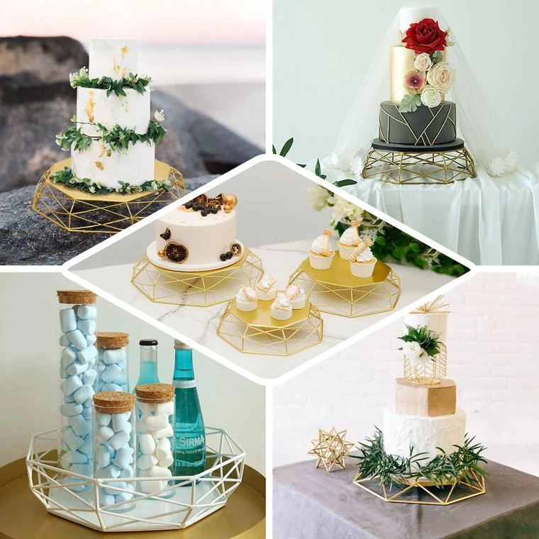 Set Of 3 | Gold Metal Geometric Risers, Reversible Octagon Basket Display Stands - 7"| 9"| 11" 3 Set Of 3 | Gold Metal Geometric Risers, Reversible Octagon Basket Display Stands - 7"| 9"| 11" - Image 3