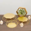 Set Of 3 | Gold Metal Geometric Risers, Reversible Octagon Basket Display Stands - 7"| 9"| 11"