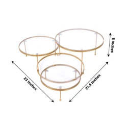 3-Tier Gold Metal Risers With Clear Round Acrylic Plates, Dessert Display Stands 23" -Home Decor Promotional Store CHDLR CAKE15 GOLD 98