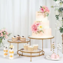 3-Tier Gold Metal Risers With Clear Round Acrylic Plates, Dessert Display Stands 23" -Home Decor Promotional Store CHDLR CAKE15 GOLD D02