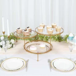 3-Tier Gold Metal Risers With Clear Round Acrylic Plates, Dessert Display Stands 23" -Home Decor Promotional Store CHDLR CAKE15 GOLD D03