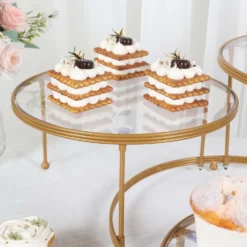 3-Tier Gold Metal Risers With Clear Round Acrylic Plates, Dessert Display Stands 23" -Home Decor Promotional Store CHDLR CAKE15 GOLD D05