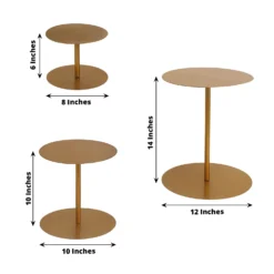 Set Of 3 | Gold Heavy Duty Metal Round Pedestal Risers, Dessert Display Stands- 8",10",12" -Home Decor Promotional Store CHDLR CAKE16 SET GOLD 98