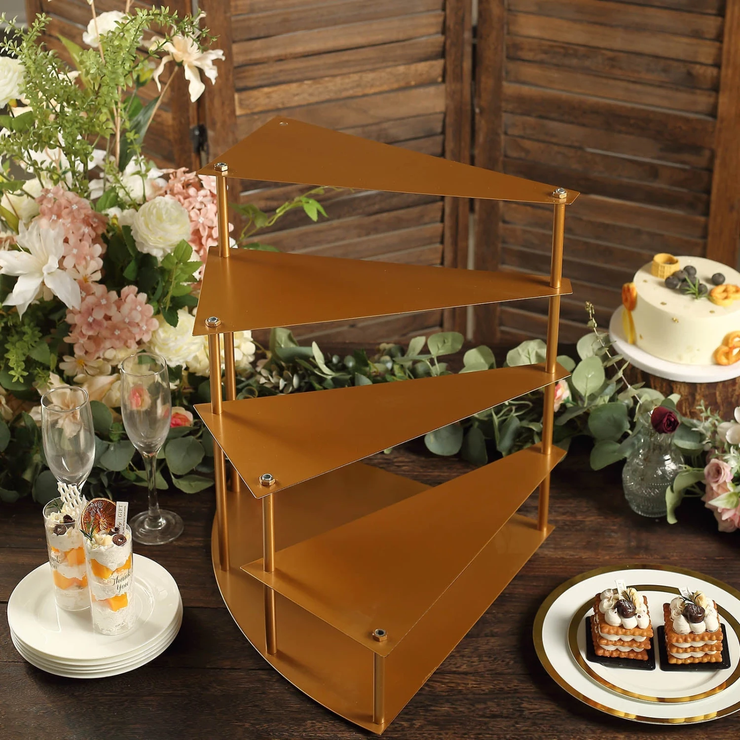 4-Tier Gold Metal Spiral Stairway Display Stand, Dessert Step Pedestal Tray 17" Tall 8 4-Tier Gold Metal Spiral Stairway Display Stand, Dessert Step Pedestal Tray 17" Tall - Image 8