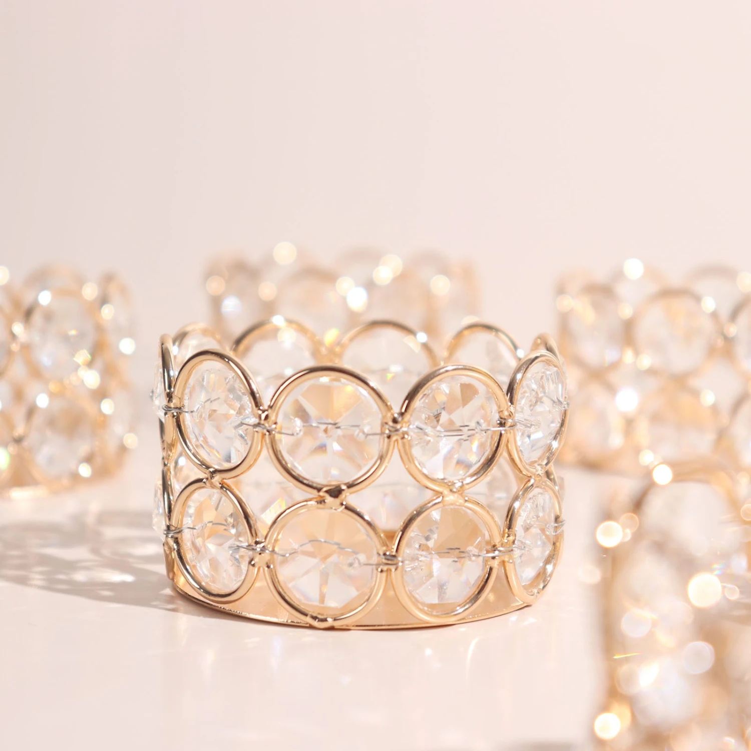 6 Pack Gold Metal Crystal Beaded Tea Light Candle Holders, Votive Candle Stands 1.5" Tall 6 6 Pack Gold Metal Crystal Beaded Tea Light Candle Holders, Votive Candle Stands 1.5" Tall - Image 6