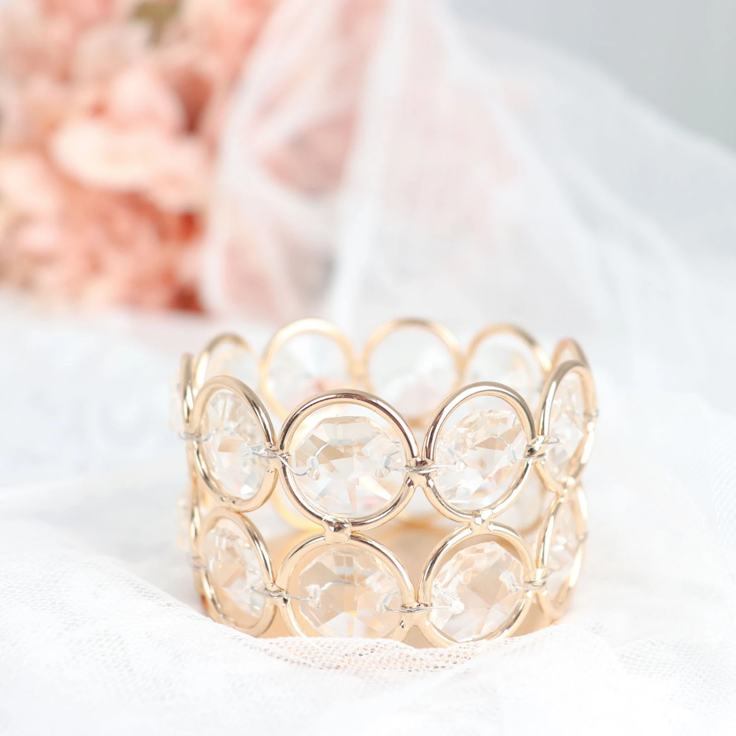 6 Pack Gold Metal Crystal Beaded Tea Light Candle Holders, Votive Candle Stands 1.5" Tall 7 6 Pack Gold Metal Crystal Beaded Tea Light Candle Holders, Votive Candle Stands 1.5" Tall - Image 7