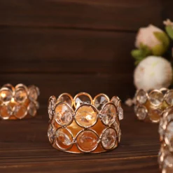 6 Pack Gold Metal Crystal Beaded Tea Light Candle Holders, Votive Candle Stands 1.5" Tall 16 6 Pack Gold Metal Crystal Beaded Tea Light Candle Holders, Votive Candle Stands 1.5" Tall -Home Decor Promotional Store CHDLR CAND 003 2 GOLD D07