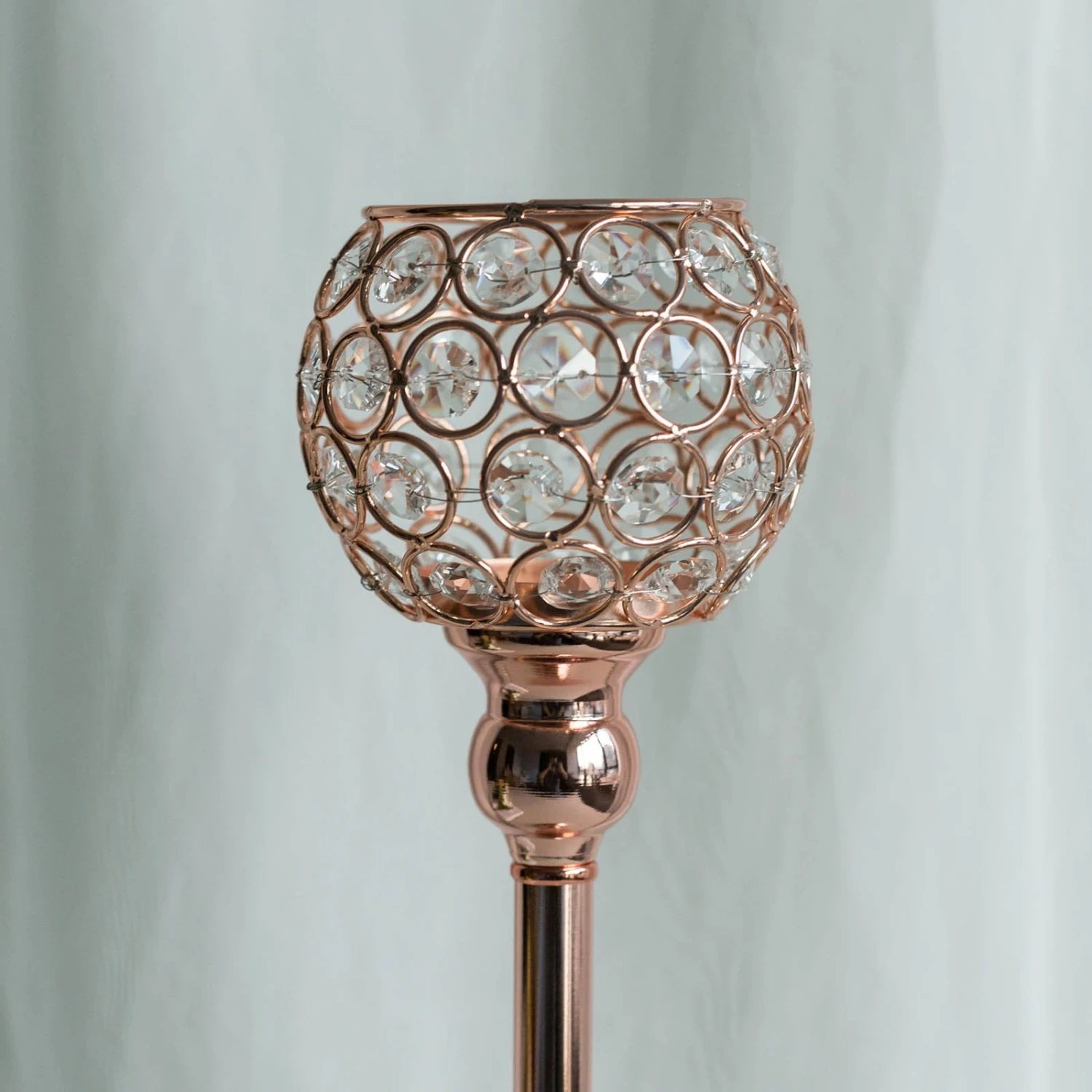 Crystal Votive Pillar Candle Holder, Metal Tealight Round Candle Stand 16" Tall 9 Crystal Votive Pillar Candle Holder, Metal Tealight Round Candle Stand 16" Tall - Image 9