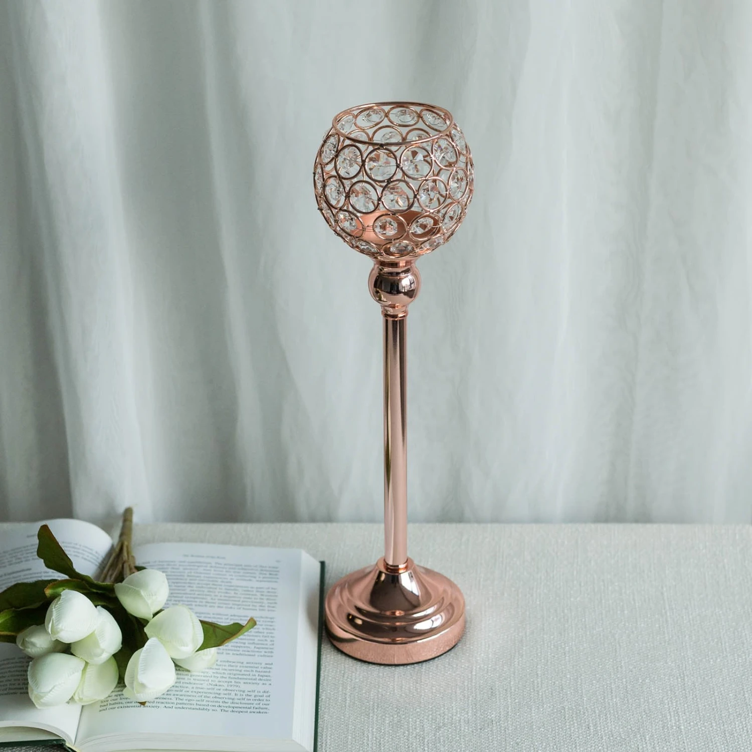 Crystal Votive Pillar Candle Holder, Metal Tealight Round Candle Stand 16" Tall 10 Crystal Votive Pillar Candle Holder, Metal Tealight Round Candle Stand 16" Tall - Image 10