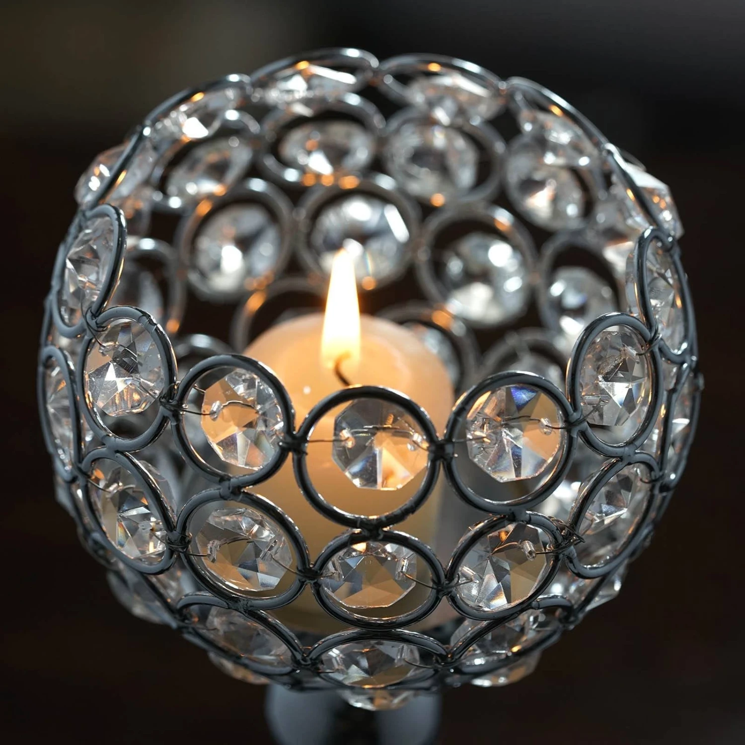 Crystal Votive Pillar Candle Holder, Metal Tealight Round Candle Stand 16" Tall 4 Crystal Votive Pillar Candle Holder, Metal Tealight Round Candle Stand 16" Tall - Image 4