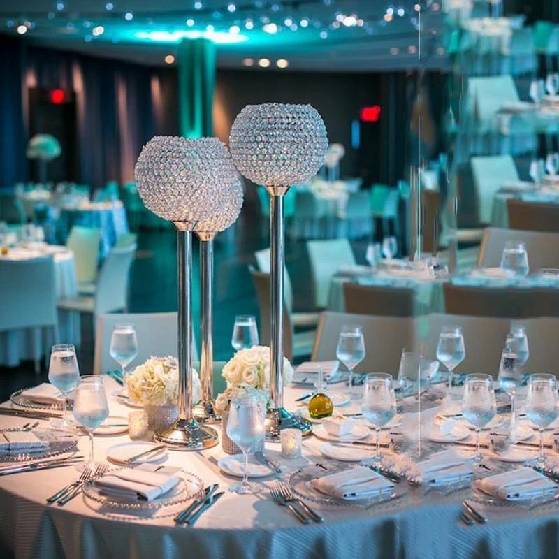 Crystal Votive Pillar Candle Holder, Metal Tealight Round Candle Stand 16" Tall 6 Crystal Votive Pillar Candle Holder, Metal Tealight Round Candle Stand 16" Tall - Image 6