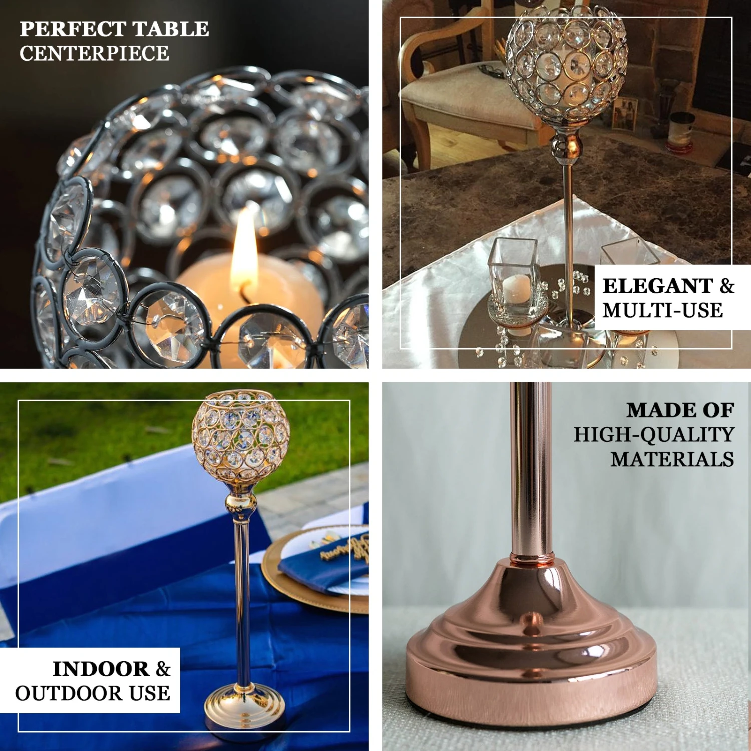 Crystal Votive Pillar Candle Holder, Metal Tealight Round Candle Stand 16" Tall 2 Crystal Votive Pillar Candle Holder, Metal Tealight Round Candle Stand 16" Tall - Image 2