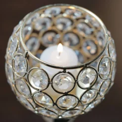 Crystal Votive Pillar Candle Holder, Metal Tealight Round Candle Stand 16" Tall 27 Crystal Votive Pillar Candle Holder, Metal Tealight Round Candle Stand 16" Tall -Home Decor Promotional Store CHDLR CAND 007 GOLD D02