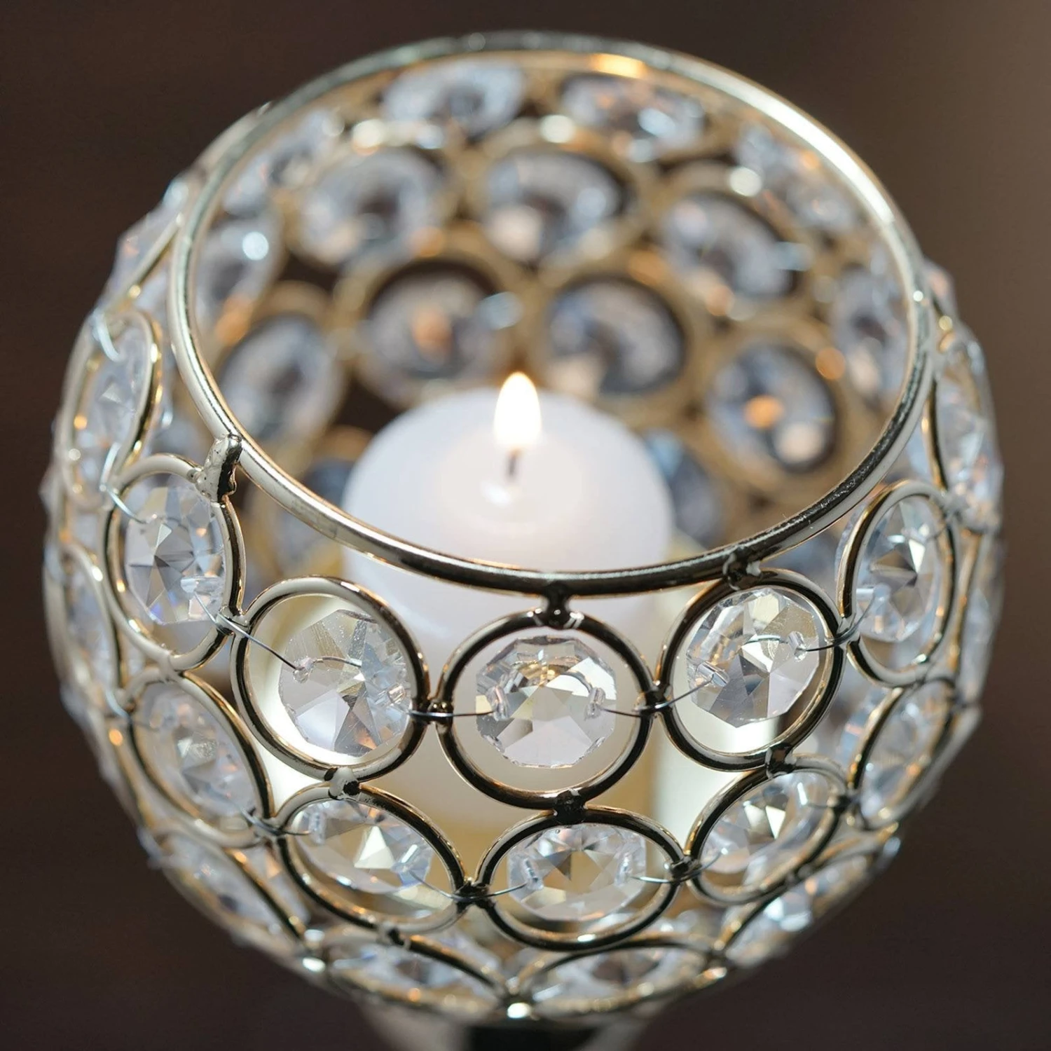 Crystal Votive Pillar Candle Holder, Metal Tealight Round Candle Stand 16" Tall 14 Crystal Votive Pillar Candle Holder, Metal Tealight Round Candle Stand 16" Tall - Image 14