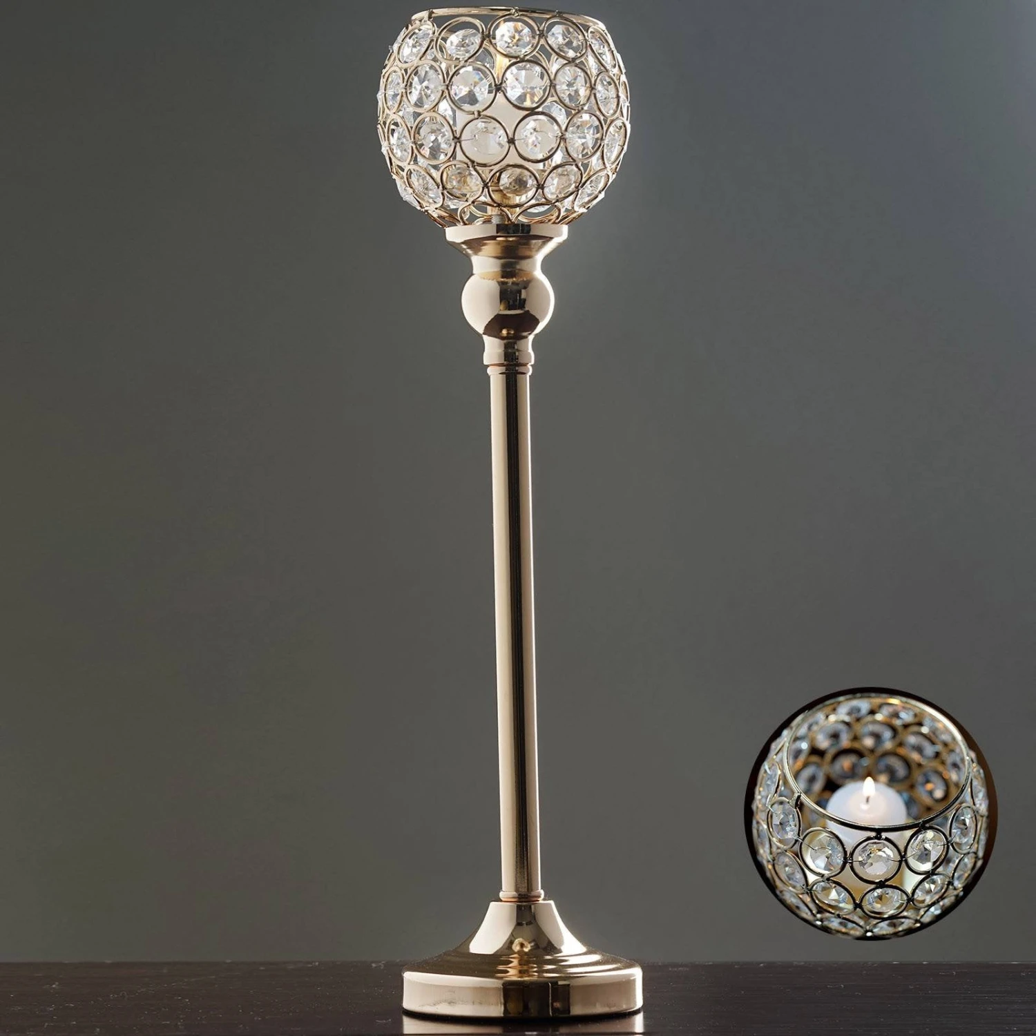 Crystal Votive Pillar Candle Holder, Metal Tealight Round Candle Stand 16" Tall 13 Crystal Votive Pillar Candle Holder, Metal Tealight Round Candle Stand 16" Tall - Image 13