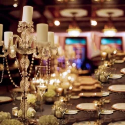 Silver 4 Arm Crystal Chandelier Taper Candlestick Candelabra, Metal Candle Holder 35" Tall -Home Decor Promotional Store CHDLR CAND 008 D22.progressive 71db1530 3502 46fe ae9c 5e55a369aeb9