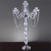 Silver 4 Arm Crystal Chandelier Taper Candlestick Candelabra, Metal Candle Holder 35" Tall