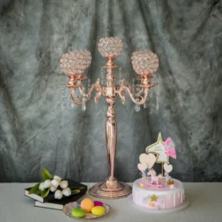 5 Arm Crystal Beaded Globe Metal Candelabra Candle Holder 25" Tall