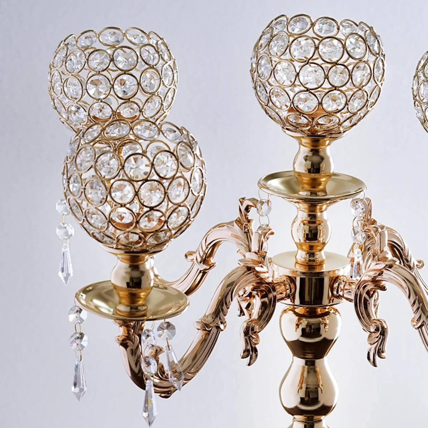 5 Arm Crystal Beaded Globe Metal Candelabra Candle Holder 25" Tall 8 5 Arm Crystal Beaded Globe Metal Candelabra Candle Holder 25" Tall - Image 8