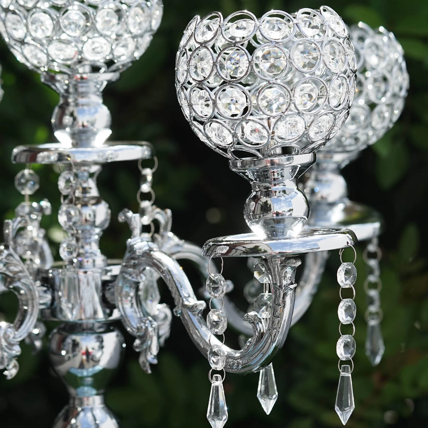 5 Arm Crystal Beaded Globe Metal Candelabra Candle Holder 25" Tall 11 5 Arm Crystal Beaded Globe Metal Candelabra Candle Holder 25" Tall - Image 11