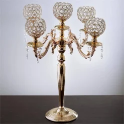 5 Arm Crystal Beaded Globe Metal Candelabra Candle Holder 25" Tall 17 5 Arm Crystal Beaded Globe Metal Candelabra Candle Holder 25" Tall -Home Decor Promotional Store CHDLR CAND 009 02