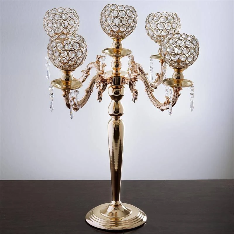 5 Arm Crystal Beaded Globe Metal Candelabra Candle Holder 25" Tall 7 5 Arm Crystal Beaded Globe Metal Candelabra Candle Holder 25" Tall - Image 7