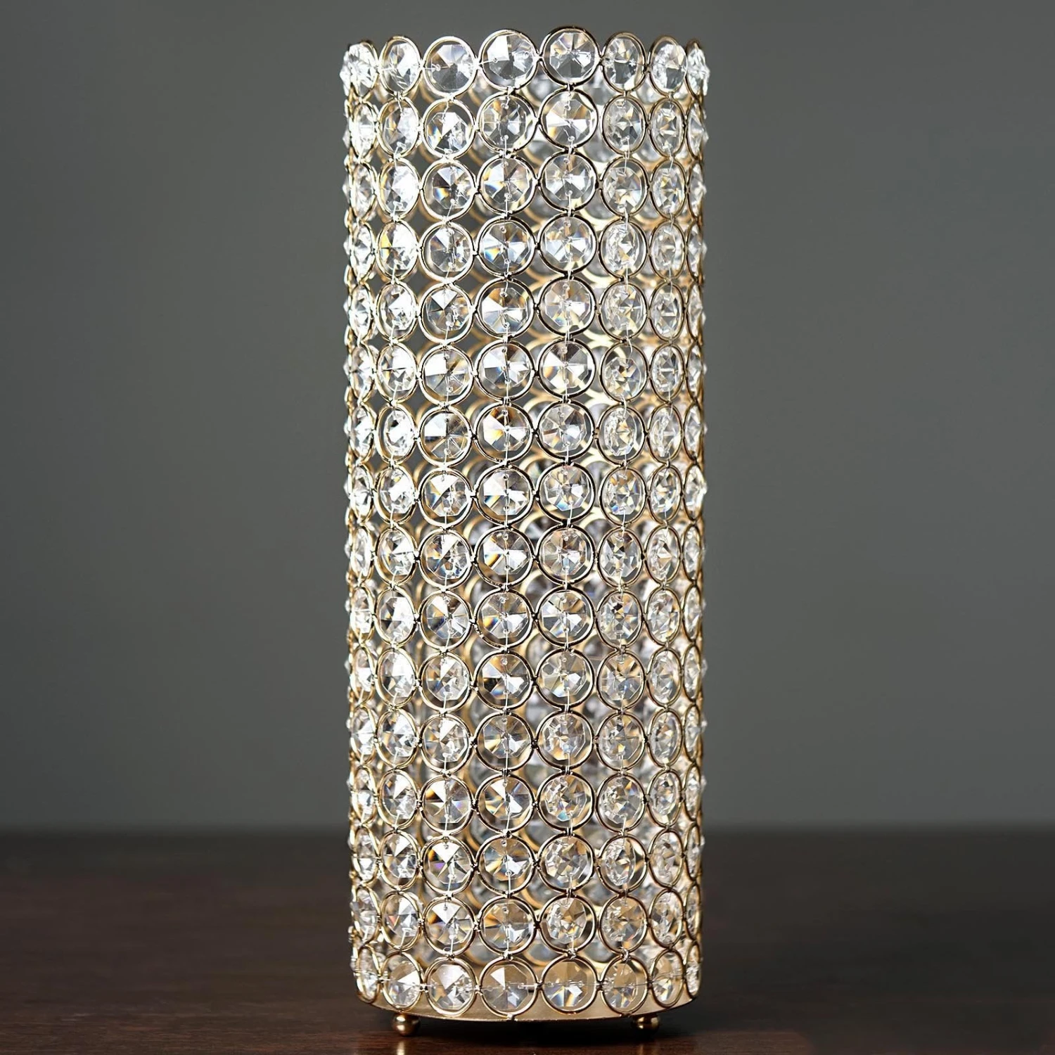 Metal Full Crystal Beaded Pillar Candle Holder Stand 16" Tall 7 Metal Full Crystal Beaded Pillar Candle Holder Stand 16" Tall - Image 7