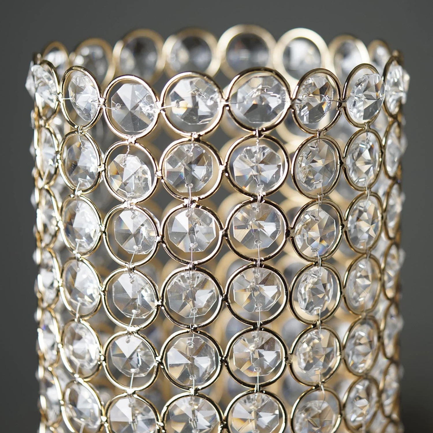 Metal Full Crystal Beaded Pillar Candle Holder Stand 16" Tall 4 Metal Full Crystal Beaded Pillar Candle Holder Stand 16" Tall - Image 4