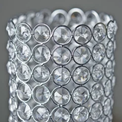 Metal Full Crystal Beaded Pillar Candle Holder Stand 16" Tall 21 Metal Full Crystal Beaded Pillar Candle Holder Stand 16" Tall -Home Decor Promotional Store CHDLR CAND 010 SILV D01