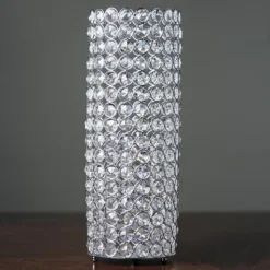 Metal Full Crystal Beaded Pillar Candle Holder Stand 16" Tall 20 Metal Full Crystal Beaded Pillar Candle Holder Stand 16" Tall -Home Decor Promotional Store CHDLR CAND 010 SILV 01