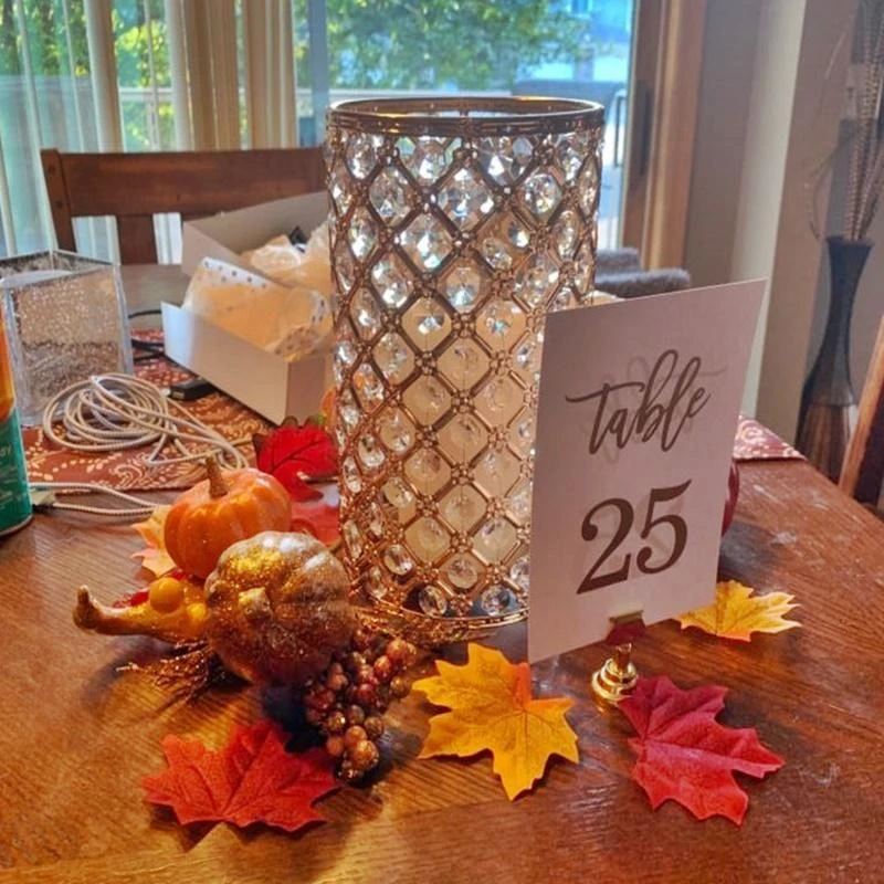 2 Pack Metal Crystal Beaded Pillar Votive Candle Holder Set, Multipurpose Crystal Flower Stem Vase 9" 10 2 Pack Metal Crystal Beaded Pillar Votive Candle Holder Set, Multipurpose Crystal Flower Stem Vase 9" - Image 10