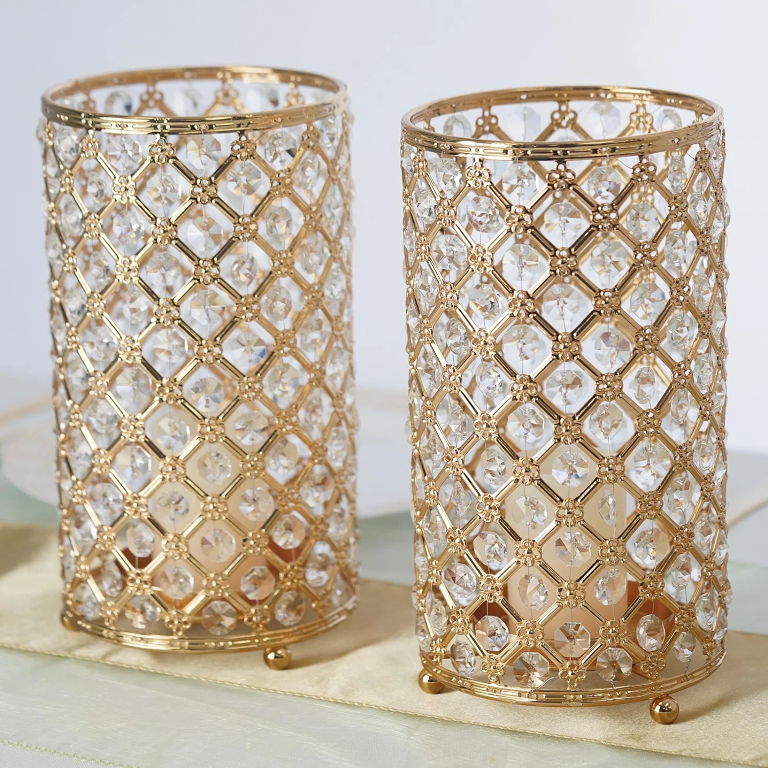 2 Pack Metal Crystal Beaded Pillar Votive Candle Holder Set, Multipurpose Crystal Flower Stem Vase 9" 7 2 Pack Metal Crystal Beaded Pillar Votive Candle Holder Set, Multipurpose Crystal Flower Stem Vase 9" - Image 7